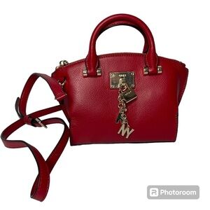 DKNY Medium Red Leather Mini Purse Bag Handbag with Gold Accents MSRP $218
